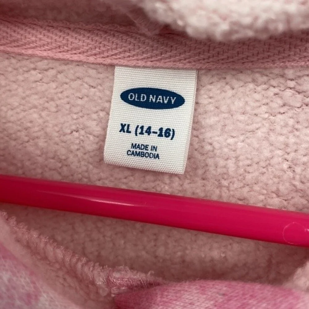 Old Navy Girls Pullover Hoodie Sweatshirt Pink Tie Dye Front Pocket XL 14-16